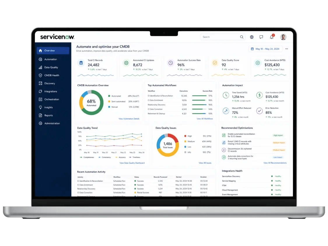 ServiceNow CMDB automation overview dashboard